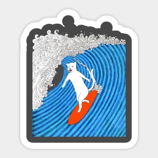 The Cat on a Big Wave Sticker